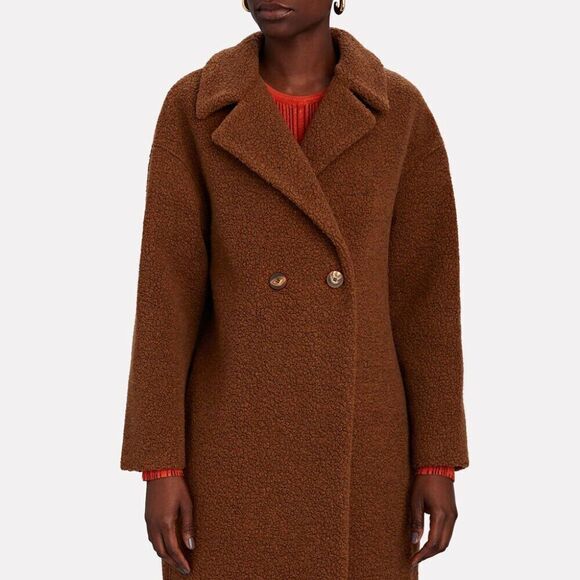 Harris Wharf London Women's Double-Breasted Wool Bouclé Coat Brown Size 4/6 - Picture 2 of 8